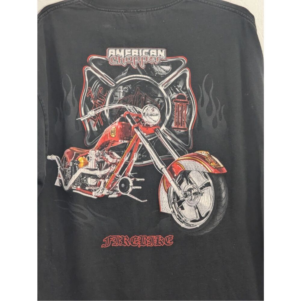 Vintage Y2K American Chopper Motorcycle Biker Grunge Cyber Goth Black T-Shirt L